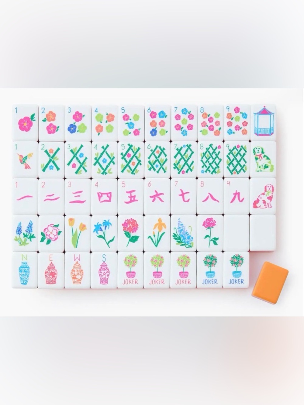 NEW American Mahjong 4 Layer Tile Set — White Tiles with Orange Backs and Pink - Picture 8 of 9